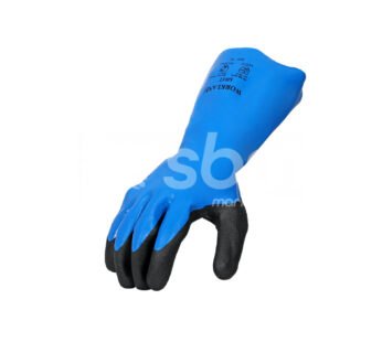 Workland,15GG Cut D Nitrile Flat Coated Gloves with Foam Palm Finish & Gauntlet,35 Cm,Blue & Black